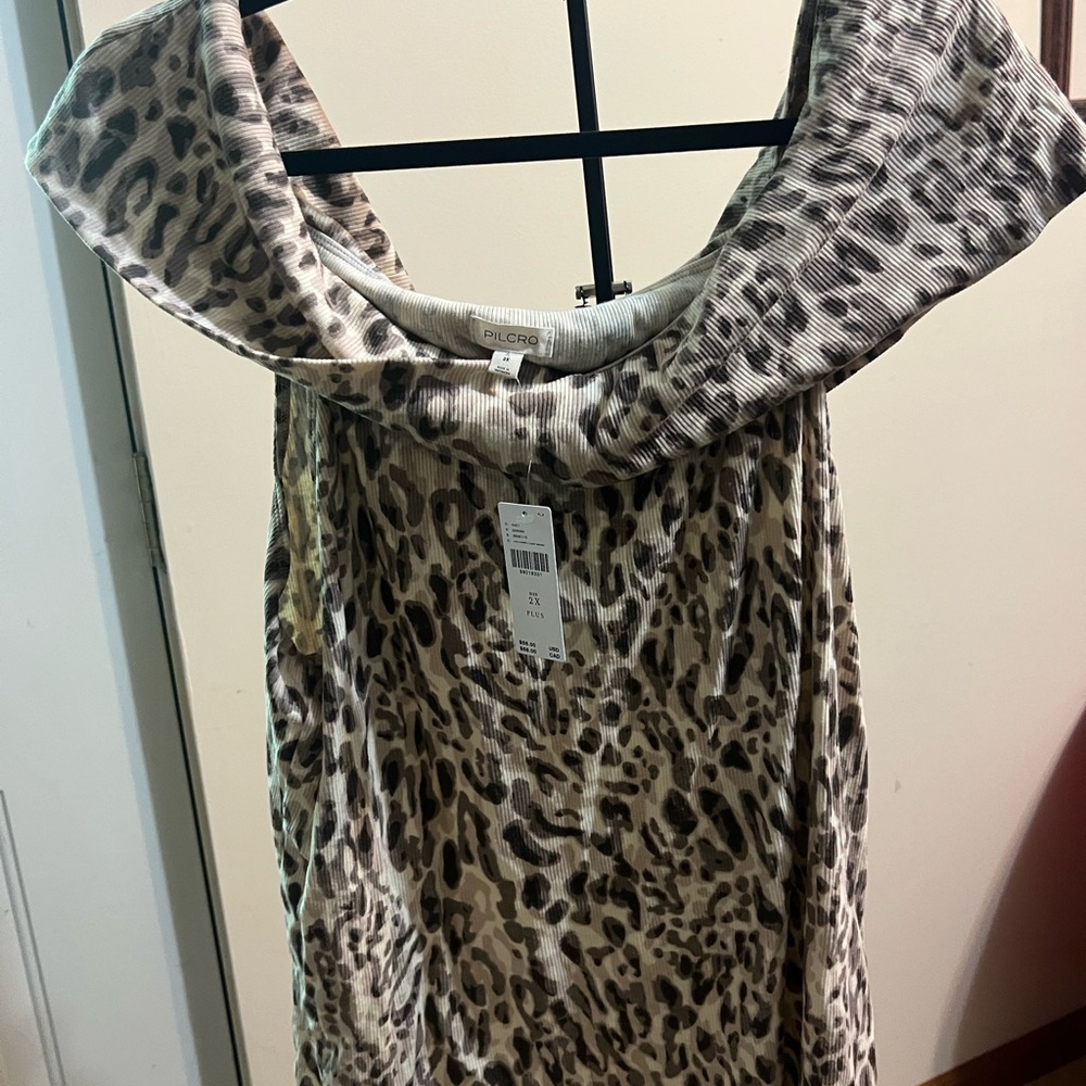 Anthropologie Pilcro Leopard-Print Cowl Neck Dress in Light Brown and Beige